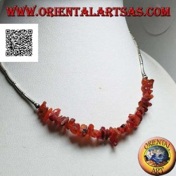 925 ‰ silver choker necklace, threaded silver tubes and amber fragments