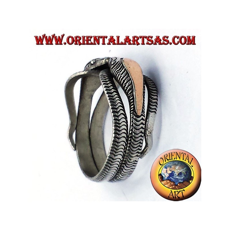 zwei Kobras in Silber mit 14 Karat Blattgold Ring