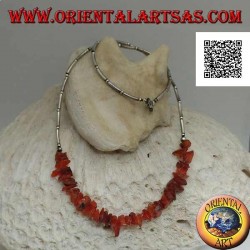 925 ‰ silver choker necklace, threaded silver tubes and amber fragments