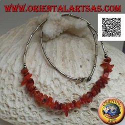 925 ‰ silver choker necklace, threaded silver tubes and amber fragments