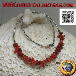 925 ‰ silver choker necklace, threaded silver tubes and amber fragments
