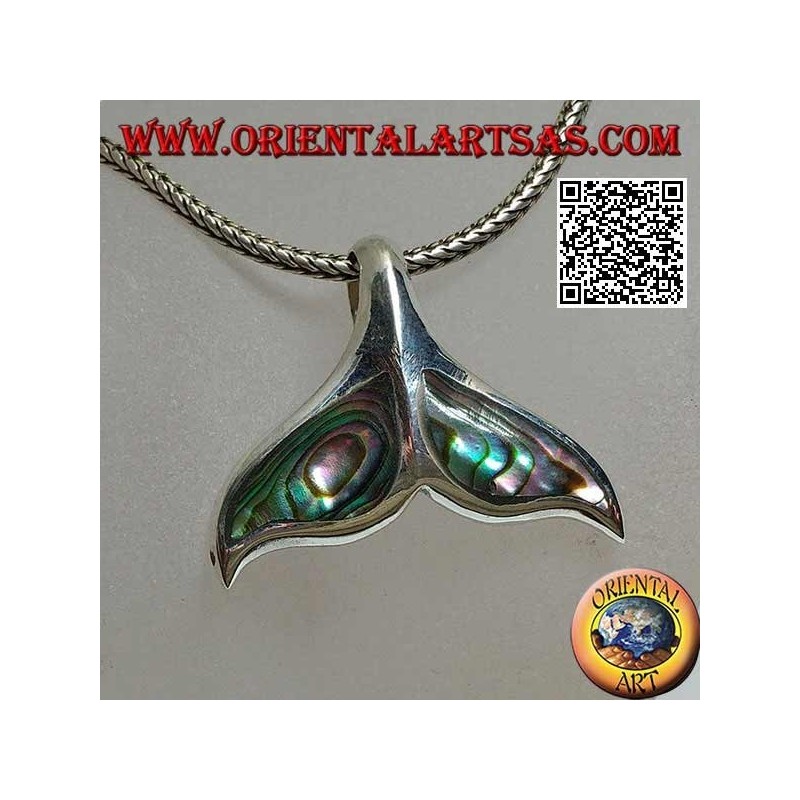 Pendentif en argent en forme de queue de baleine avec coquillage paua (grand)