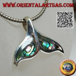 Silver pendant in the shape of a whale tail with paua shell (large)