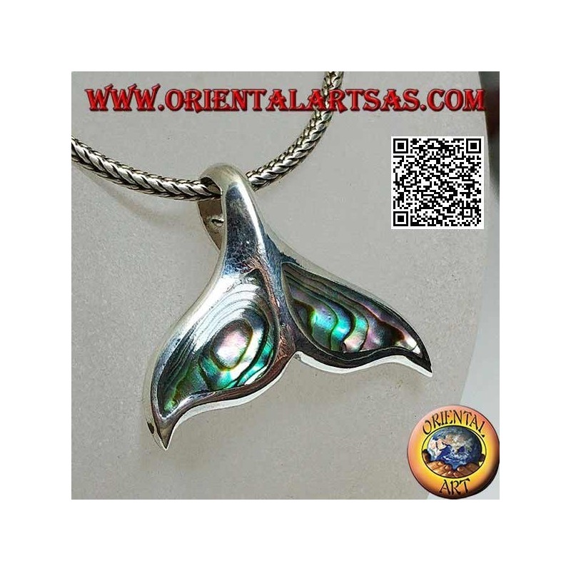 Ciondolo in argento a forma di coda di balena con paua shell (grande)