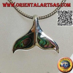 Silver pendant in the shape of a whale tail with paua shell (large)