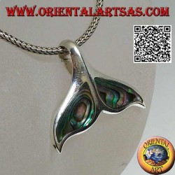 Pendentif en argent en forme de queue de baleine avec coquillage paua (grand)