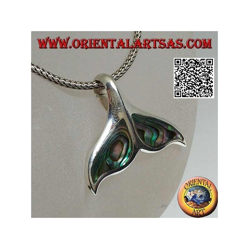 Silver pendant in the shape of a whale tail with paua shell (large)