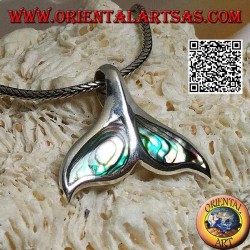 Silver pendant in the shape of a whale tail with paua shell (large)