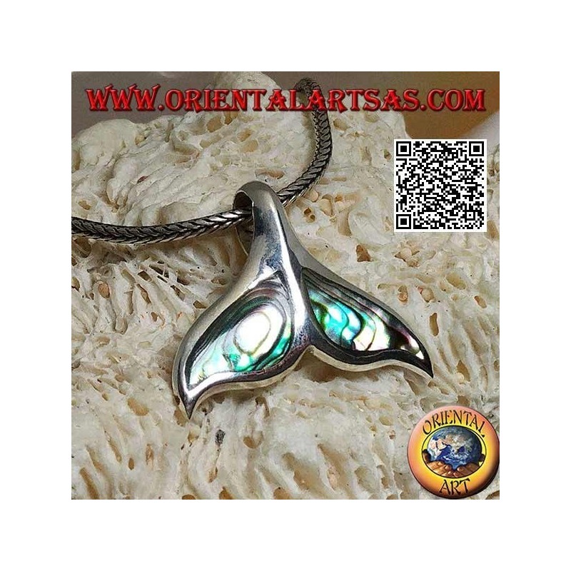 Colgante de plata en forma de cola de ballena con concha de paua (grande)