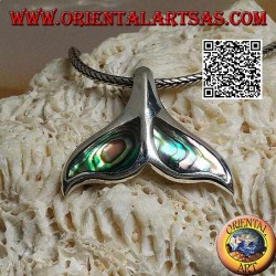 Pendentif en argent en forme de queue de baleine avec coquillage paua (grand)