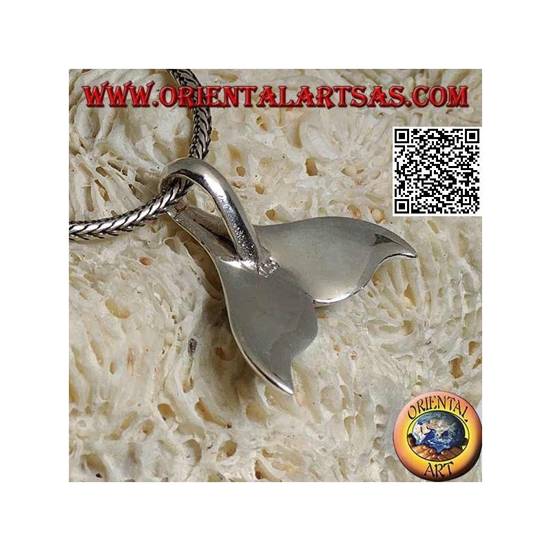 Ciondolo in argento a forma di coda di balena con paua shell (grande)