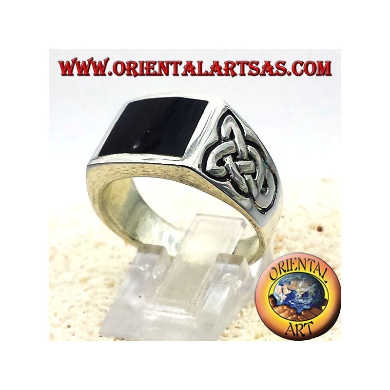 Ring mit Onyx und Silber keltischen Knoten