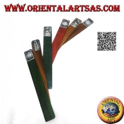Set of 6 narrow bookmarks in teak wood with decorated nickel silver or silver plate (4)