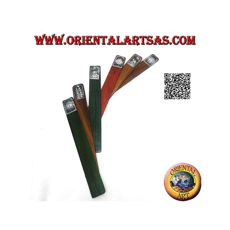 Set of 6 narrow bookmarks in teak wood with decorated nickel silver or silver plate (4)