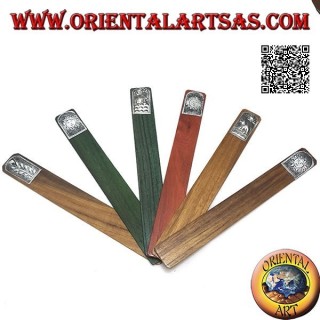 Set di 6 segnalibri stretti in legno di teak con piastra di alpacca o argentone decorata (4) 