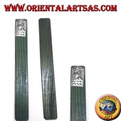 Set of 6 narrow bookmarks in teak wood with decorated nickel silver or silver plate (4)