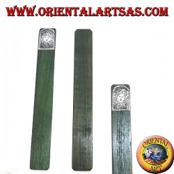 Ensemble de 6 marque-pages étroits en bois de teck avec plaque décorée en maillechort ou argent (4)