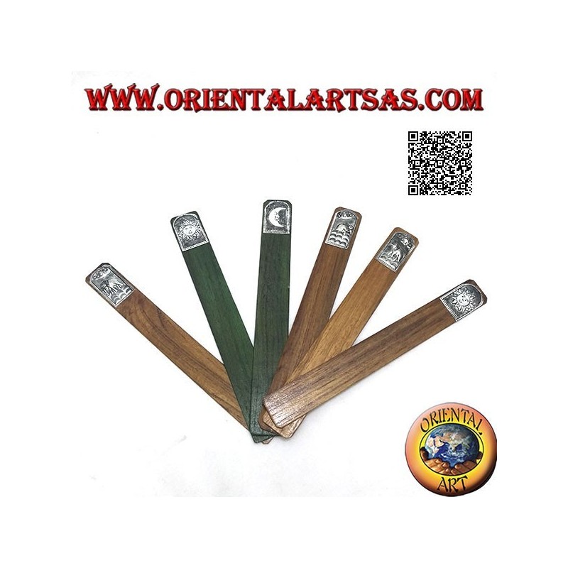 Set mit 6 schmalen Lesezeichen aus Teakholz mit verziertem Neusilber oder Silberteller (3)