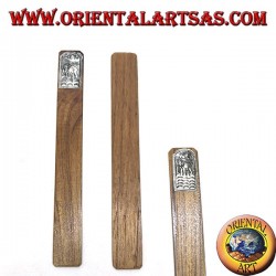 Set of 6 narrow bookmarks in teak wood with decorated nickel silver or silver plate (3)