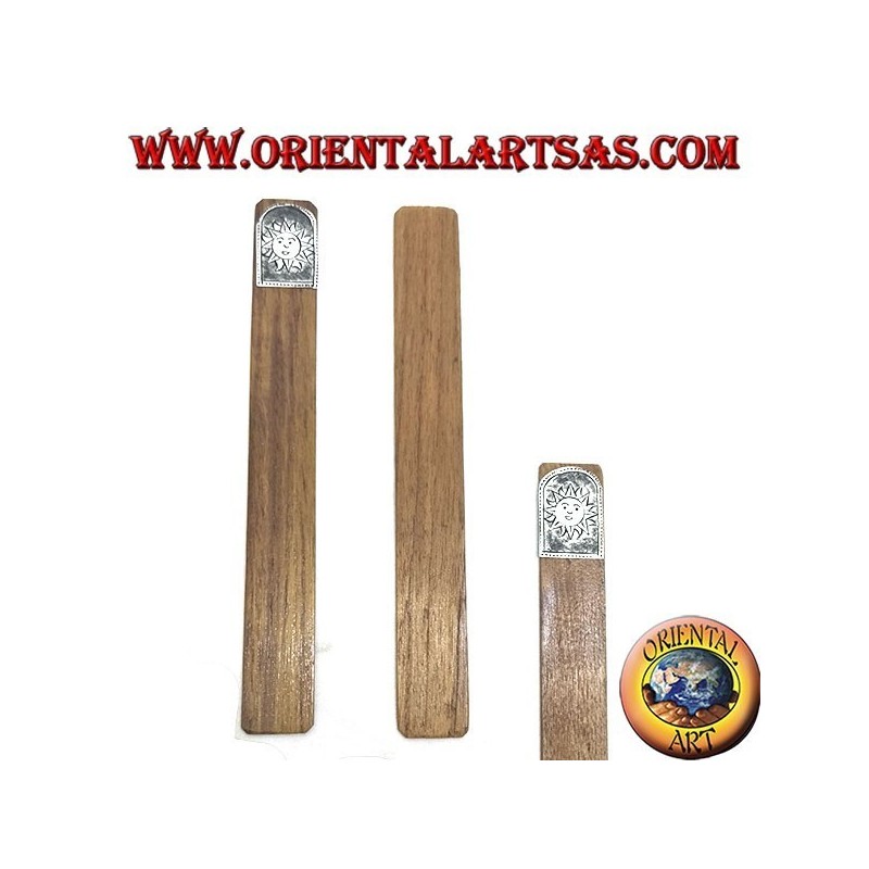 Ensemble de 6 marque-pages étroits en bois de teck avec plaque décorée en maillechort ou argent