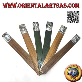 Set of 6 narrow bookmarks in teak wood with decorated nickel silver or silver plate (2)