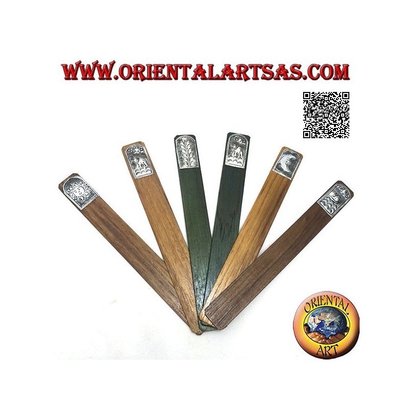Ensemble de 6 marque-pages étroits en bois de teck avec plaque décorée en maillechort ou argent (2)