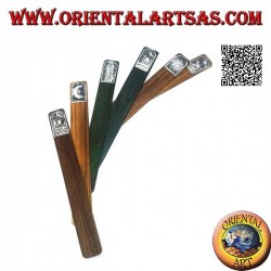 Ensemble de 6 marque-pages étroits en bois de teck avec plaque décorée en maillechort ou argent (2)