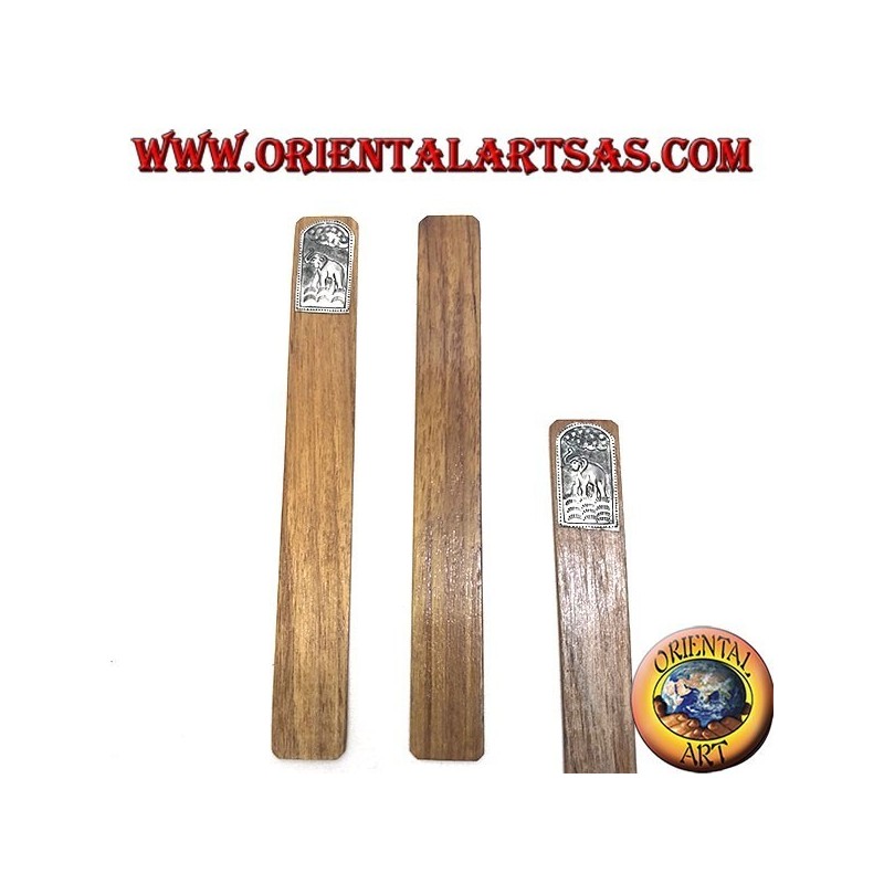 Set di 6 segnalibri stretti in legno di teak con piastra di alpacca o argentone decorata (2) 