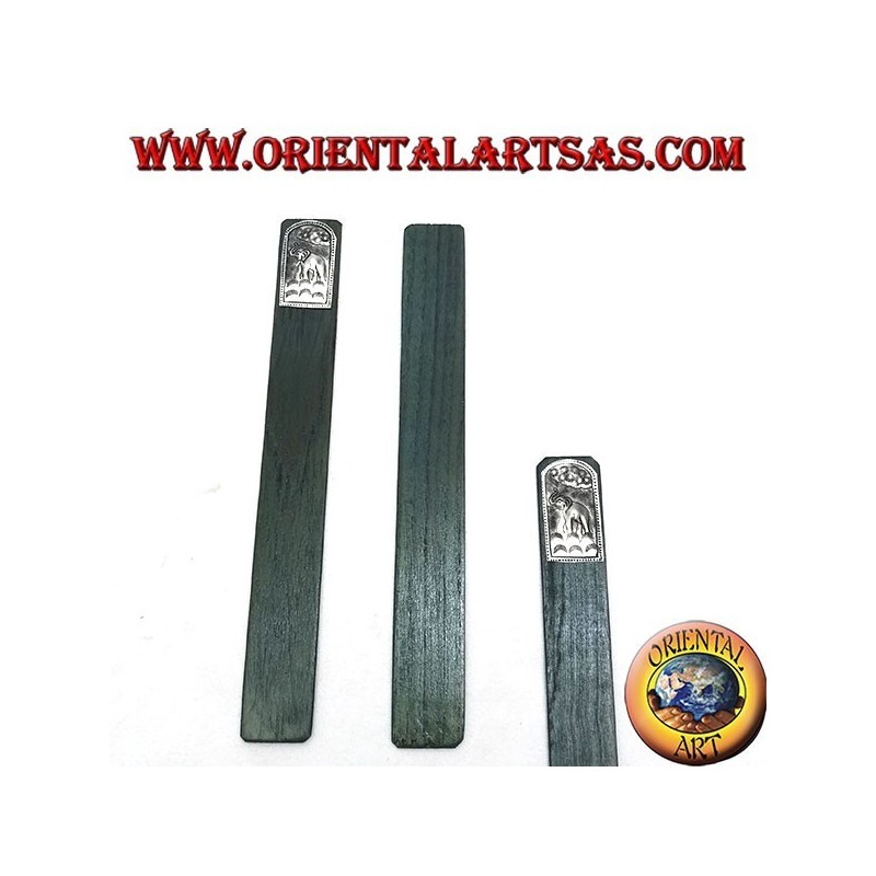 Ensemble de 6 marque-pages étroits en bois de teck avec plaque décorée en maillechort ou argent (2)