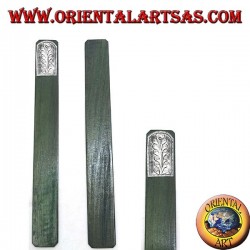 Set of 6 narrow bookmarks in teak wood with decorated nickel silver or silver plate (2)