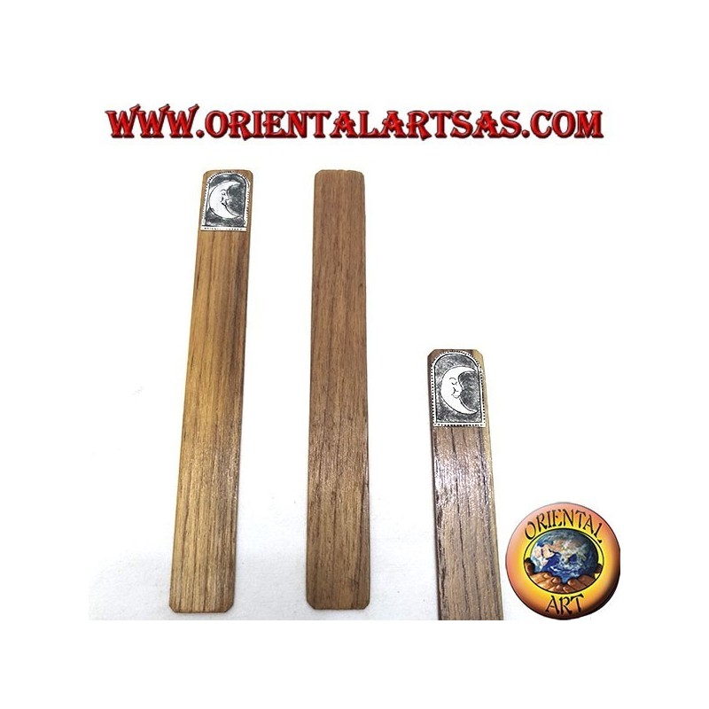 Set of 6 narrow bookmarks in teak wood with decorated nickel silver or silver plate (2)