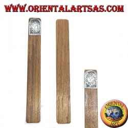 Set of 6 narrow bookmarks in teak wood with decorated nickel silver or silver plate (2)