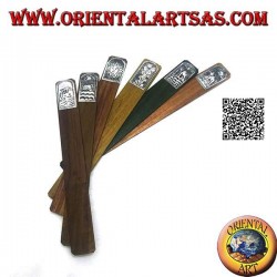 Ensemble de 6 marque-pages étroits en bois de teck avec plaque décorée en maillechort ou argent (1)
