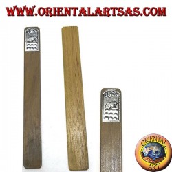 Ensemble de 6 marque-pages étroits en bois de teck avec plaque décorée en maillechort ou argent (1)