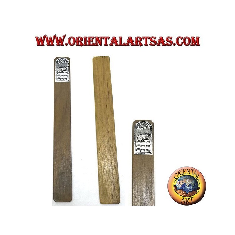 Set di 6 segnalibri stretti in legno di teak con piastra di alpacca o argentone decorata (1) 