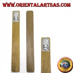 Set of 6 narrow bookmarks in teak wood with decorated nickel silver or silver plate (1)