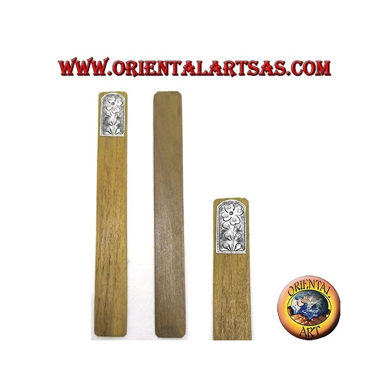 Set de 6 marcadores estrechos en madera de teca con placa decorada de alpaca o plata (1)