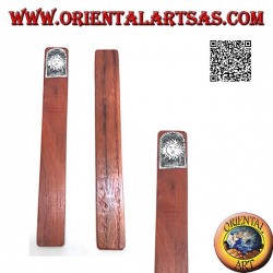 Teak wood bookmark with nickel silver or silver plate decorated with sun (narrow)