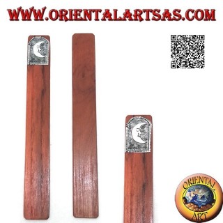 Marcador de madera de teca con placa de alpaca o plata decorado con luna (estrecho)