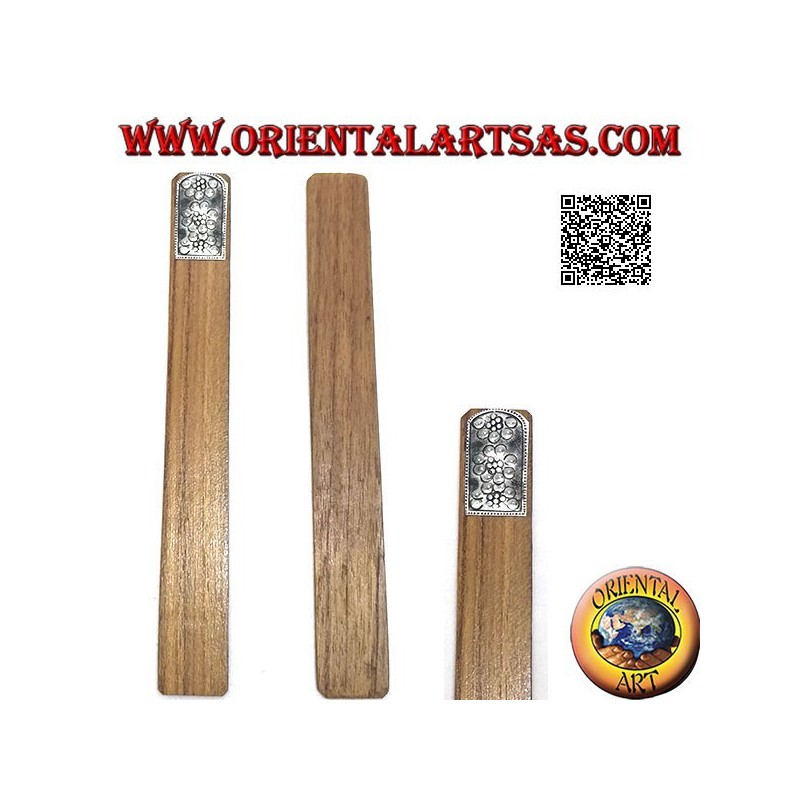 Marque-page en bois de teck avec plaque en maillechort ou argent décoré de tournesols (étroit)