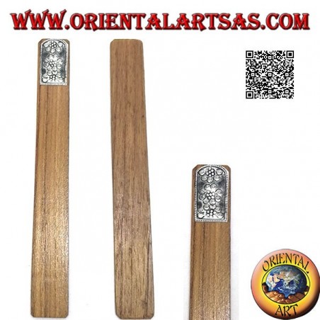 Marcador de madera de teca con placa de alpaca o plata decorado con girasoles (estrecho)