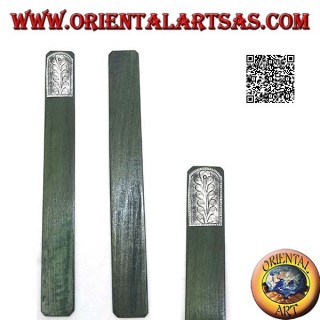 Teak wood bookmark with nickel silver or silver plate decorated with flower (narrow)