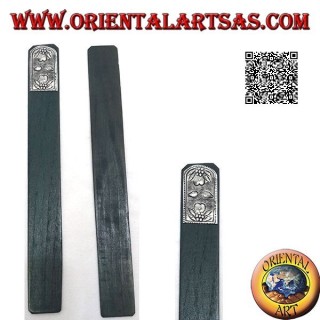 Teak wood bookmark with nickel silver or nickel silver plate decorated with double specular flower (narrow)