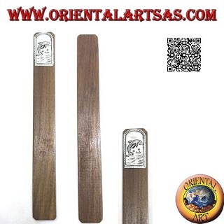 Teak wood bookmark with nickel silver or silver plate decorated with dolphin (narrow)