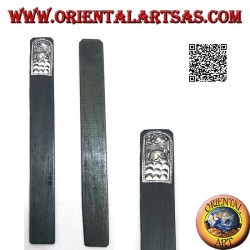 Teak wood bookmark with nickel silver or silver plate decorated with rabbit (narrow)