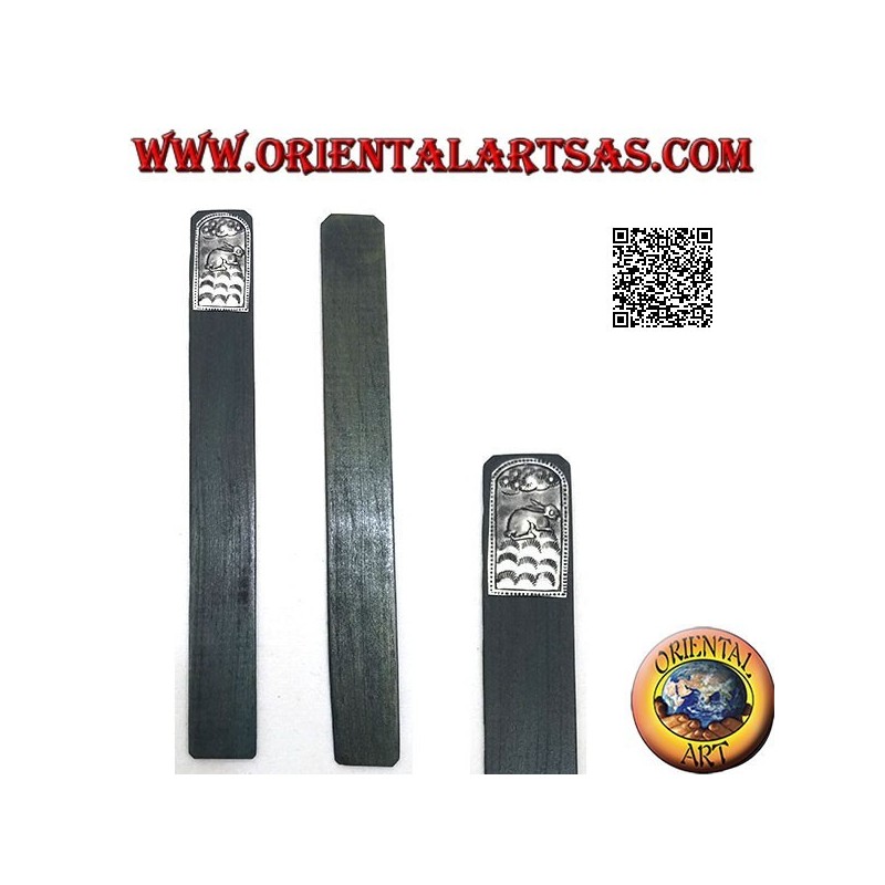 Lesezeichen aus Teakholz mit Neusilber oder Neusilberplatte, verziert mit Kaninchen (schmal)