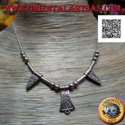 Collana in argento 925 ‰ con sfere, tubetti e piastre incise infilate da 40 cm