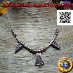 Collar de plata 925 ‰ con esferas, tubos y placas grabadas ensartadas de 40 cm