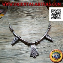 925 ‰ silver necklace with 40 cm strung engraved spheres, tubes and plates