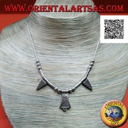 925 ‰ silver necklace with 40 cm strung engraved spheres, tubes and plates
